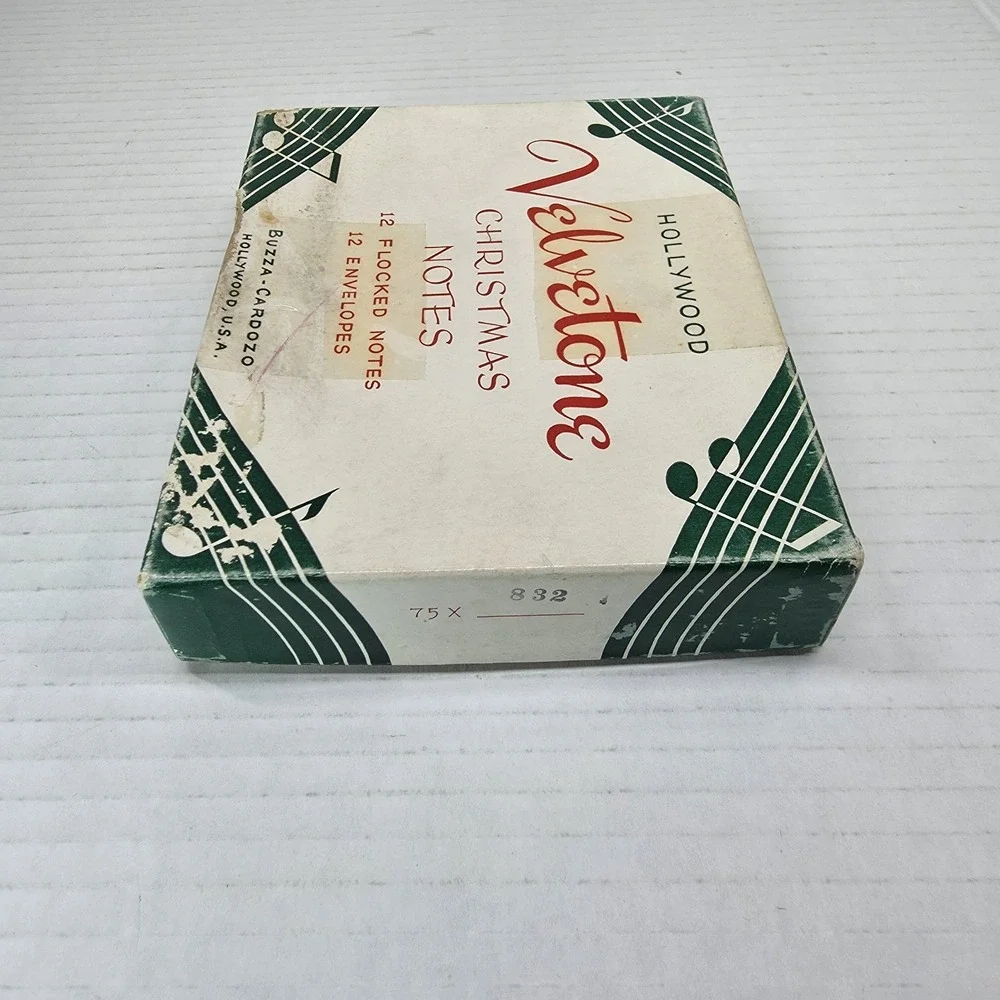 VTG 1950s Buzza Cardozo Velvetone Flocked‎ Christmas Notes Made in USA 9 Cards